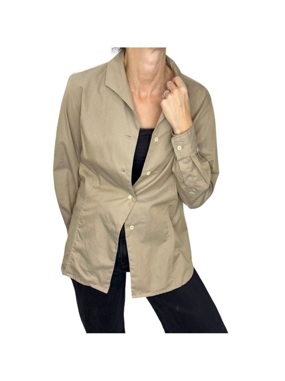 Bruno Saint Hilaire France 100% cotton brown tailored long sleeve blouse FR 40
